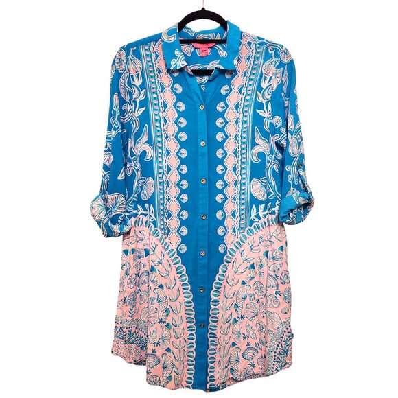 Lilly Pulitzer Natalie Cover-Up Shirt Size Small Water You Waiting For - Picture 1 of 7